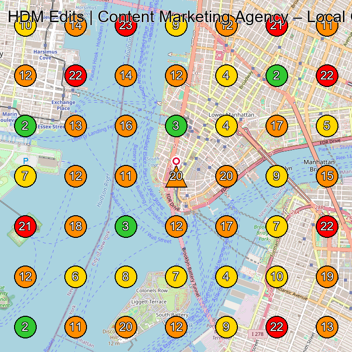 HDM Edits | Content Marketing Agency Video Production Service GeoGrid ranking map for New York NY